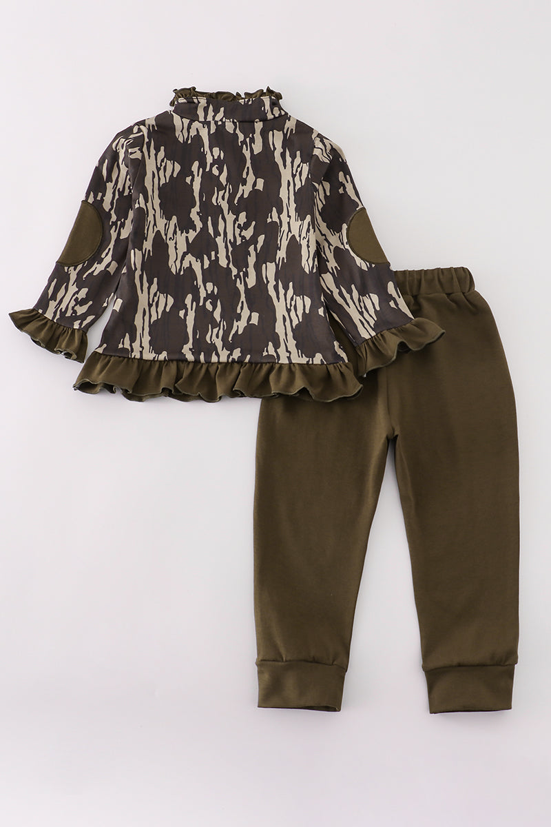 Camouflage print ruffle pants set