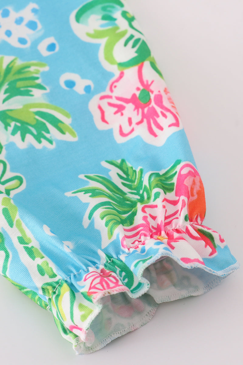 Green floral character applique dress