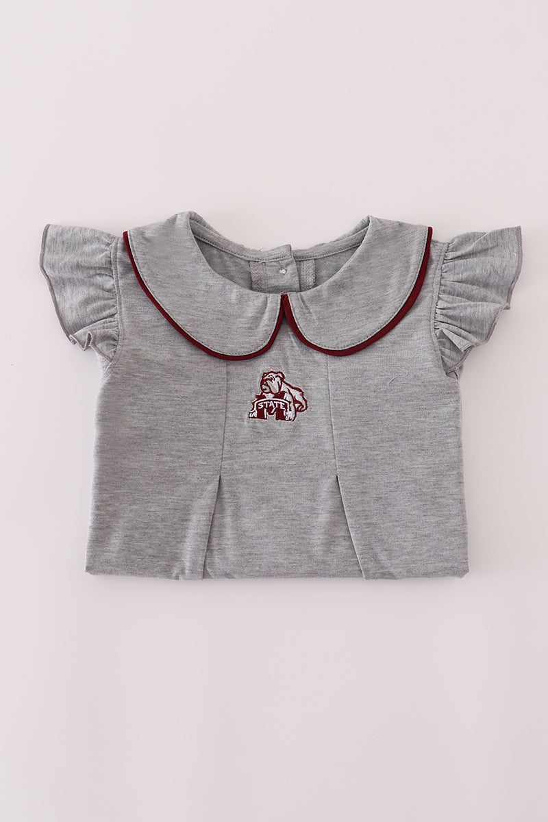 Maroon Mississippi embroidery ruffle pants set