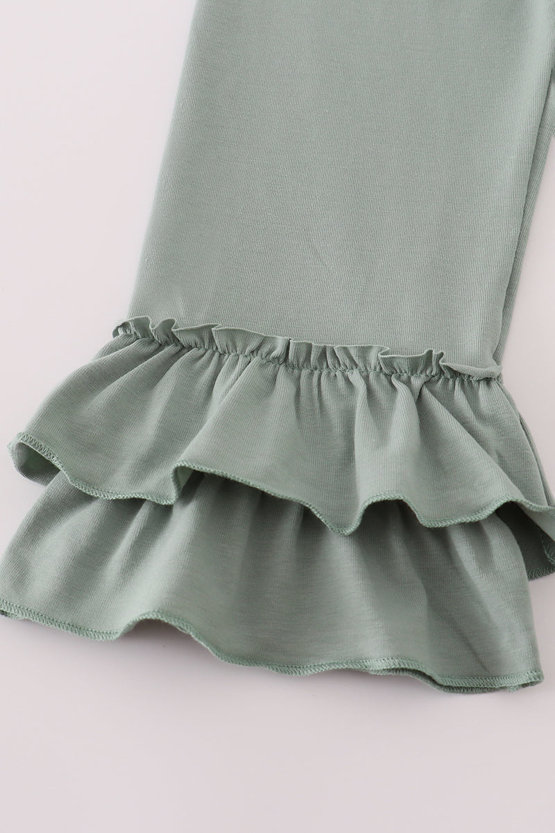 Mustard & mint floral print ruffle pants set