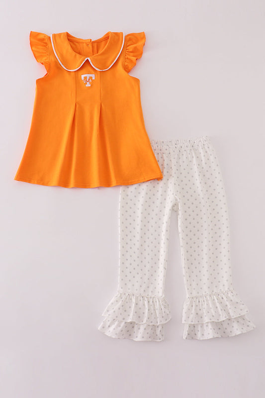 Orange Tennessee go vols embroidery ruffle pants set