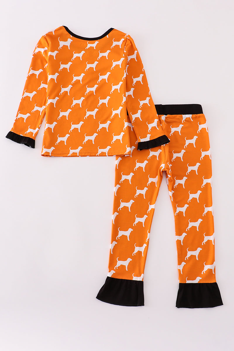 Orange Tennessee bamboo ruffle pajamas set