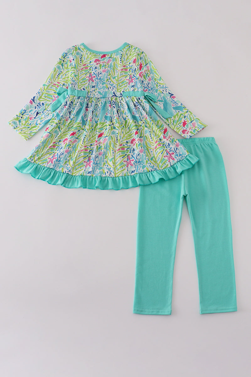 Green meadow splash ruffle pants set