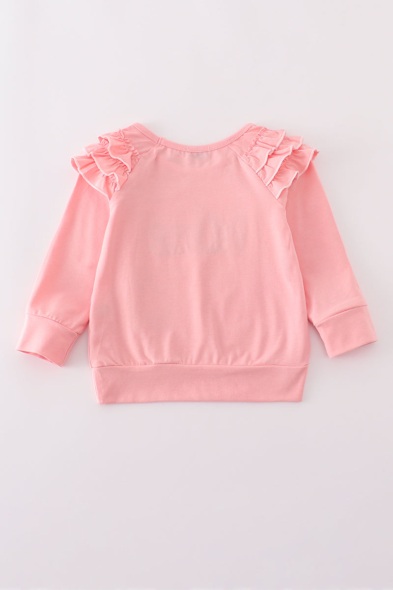 Pink believe embroidery ruffle top