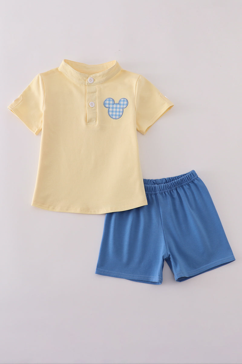 Yellow character applique shorts set