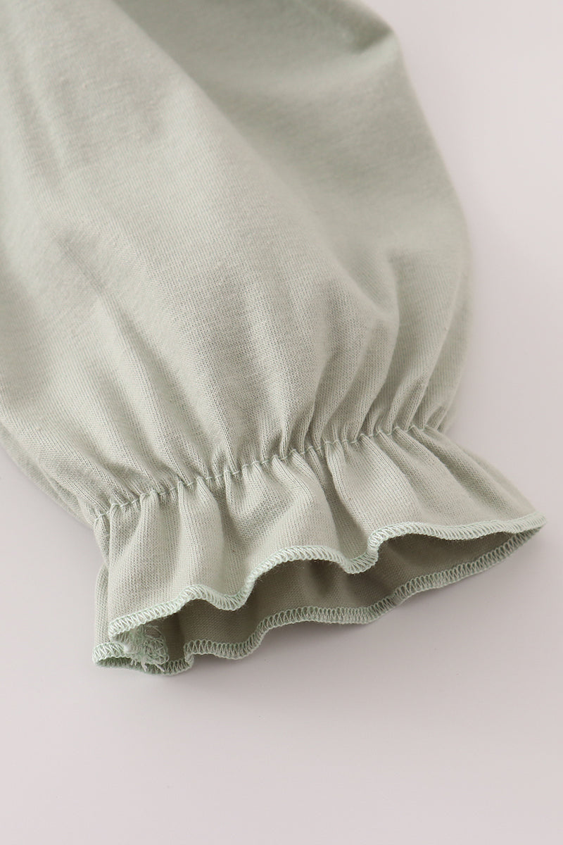 Blue dog deer embroidery ruffle pants set