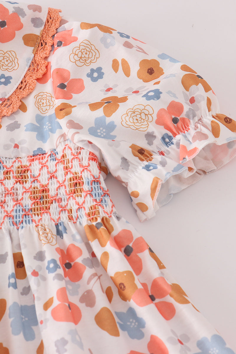 Floral print smocked ruffle pants set