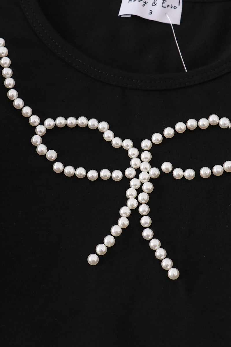 Black pearl bow corduroy skorts set