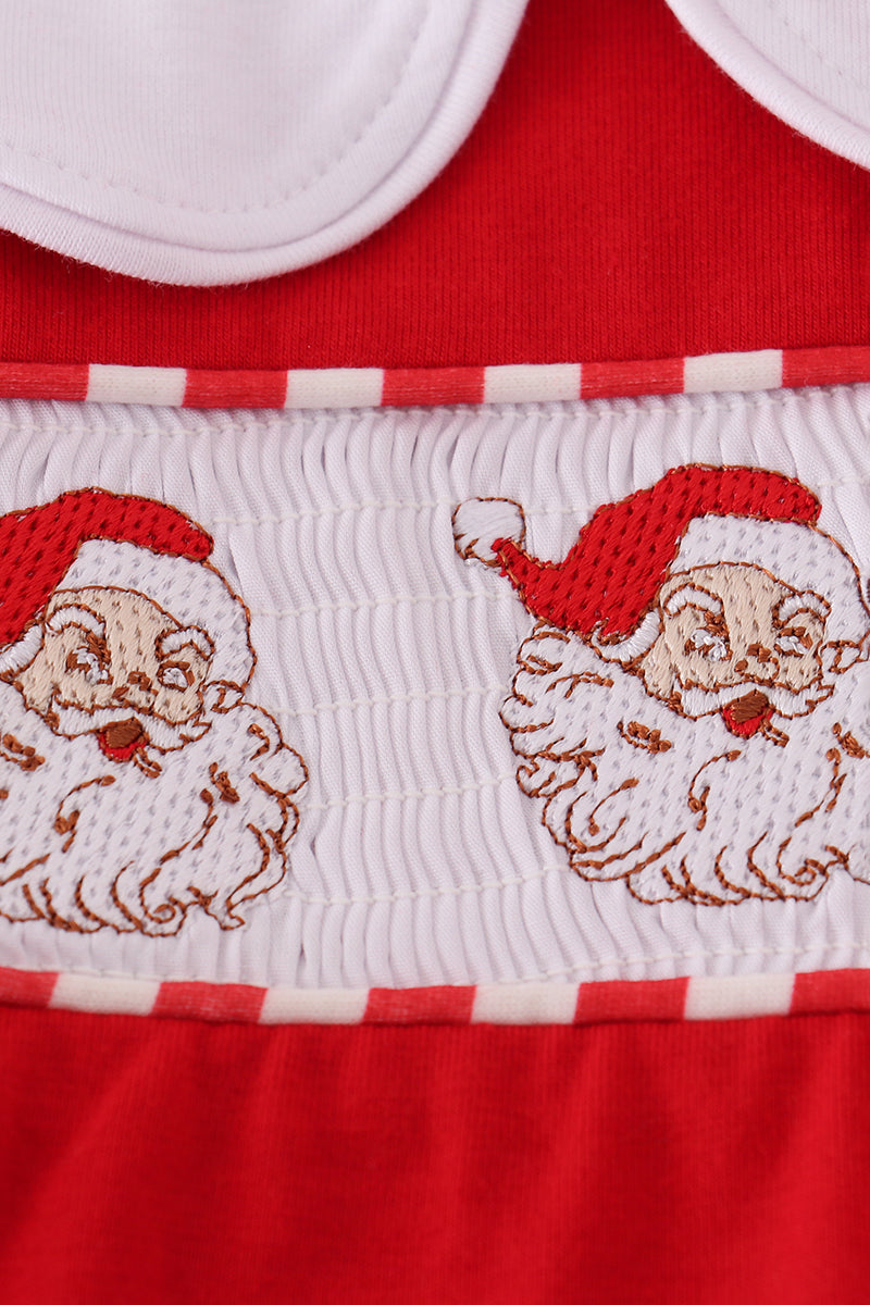 Red santa claus smocked stripe pants set