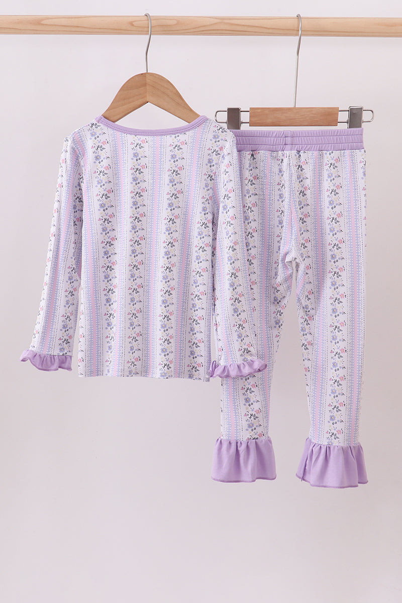 Lavender floral ruffle bamboo pajams pants set